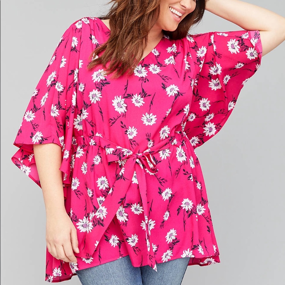 LANE BRYANT 💕 Pink & White Daisy Kimono Tunic